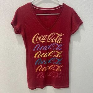 Coca Cola Vintage Red V Neck Tee Size Medium